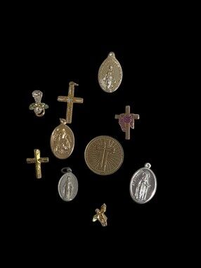 Lot Of 10 Religious Medals Crosses Pins Tokens Pendants Gold And Silver